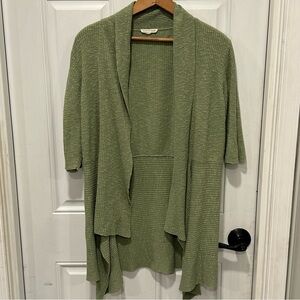 Eileen Fisher Open Front Cardigan Womens Linen Cotton Blend Sweater, Green, Sz M